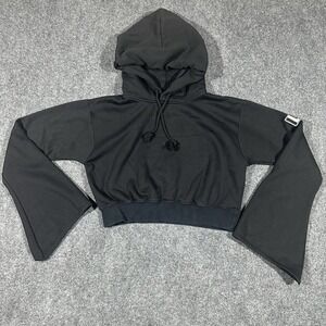 LF Los Angeles Womens Black Cropped Bell Sleeve Hooded Sweatshirt Size M‎